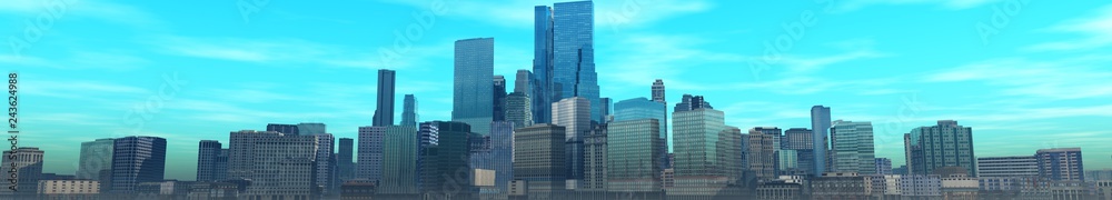 Panorama of the modern city, city against the sky, skyscrapers panorama, 3d rendering