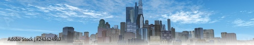 Photography Panorama of the modern city, city against the sky, skyscrapers panorama, 3d rend