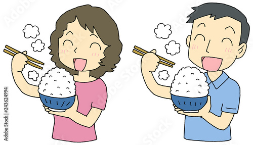 山盛り　ご飯　男女
