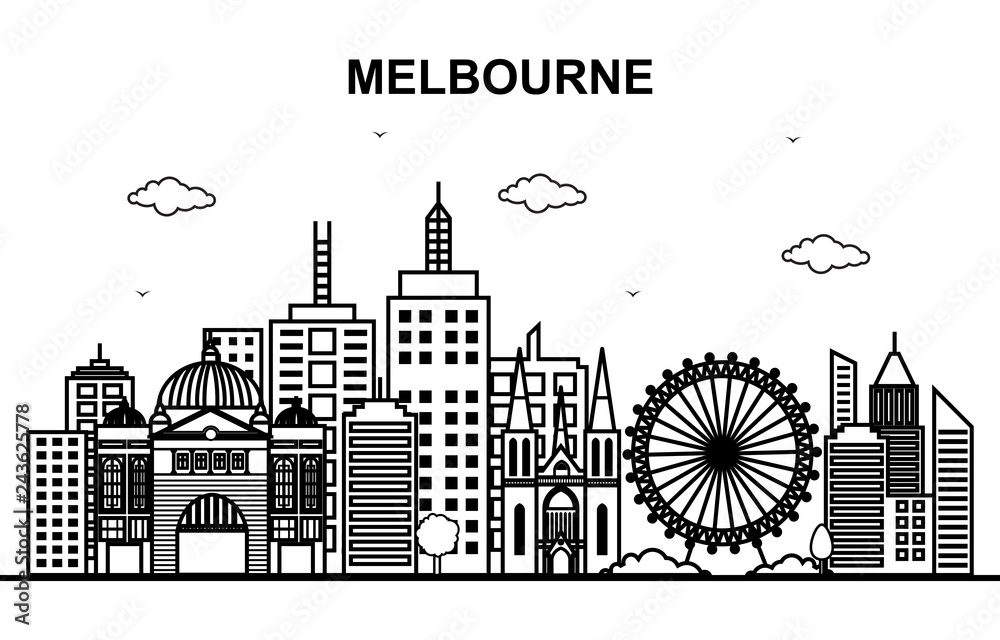 Fototapeta Melbourne City Australia gród panoramę linii kontur ilustracja
