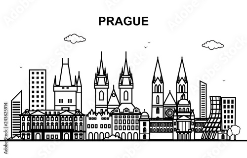 Prague City Tour Cityscape Skyline Line Outline Illustration