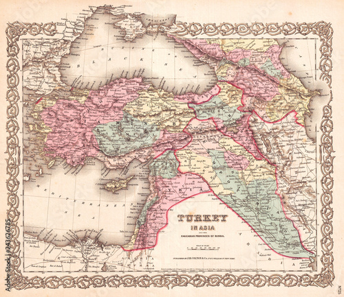 1855, Colton Map of Turkey, Iraq, and Syria