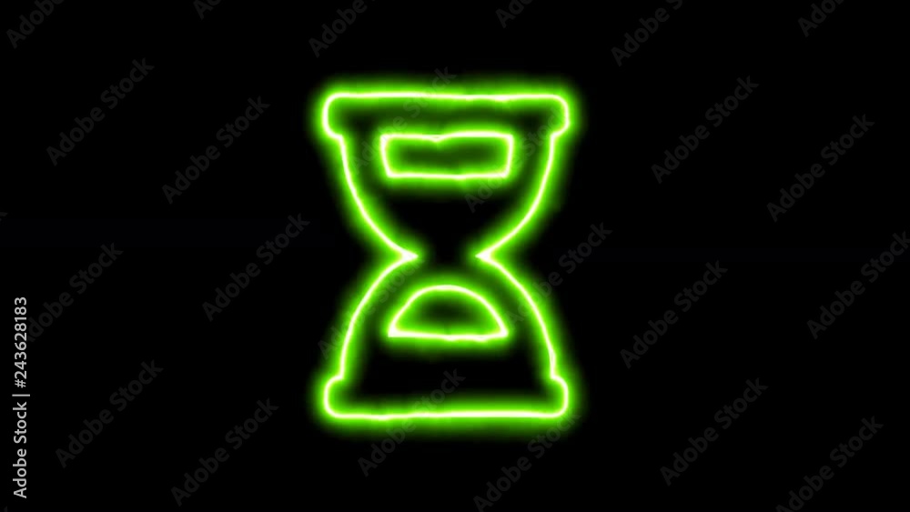 The appearance of the green neon symbol hourglass half. Flicker, In - Out. Alpha channel Premultiplied - Matted with color black The appearance of the green neon symbol hourglass half. Flicker, In - Out. Alpha channel Premultiplied - Matted with color black
