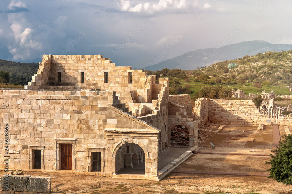 Turkish ruins of stone amphitheater attraction