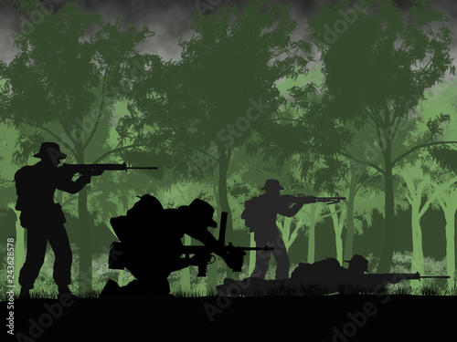 Bilde på lerret Silhouette of Australian soldier in Vietnam War circa 1966
