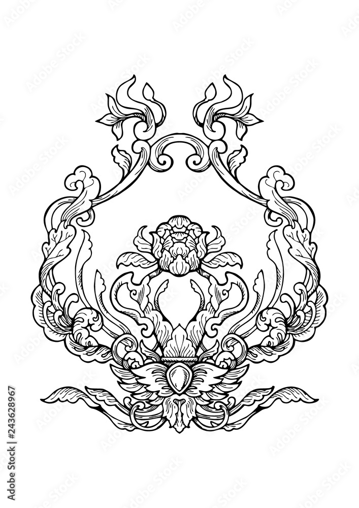 damask vintage Rococo ornament drawing for decorative motif vector 