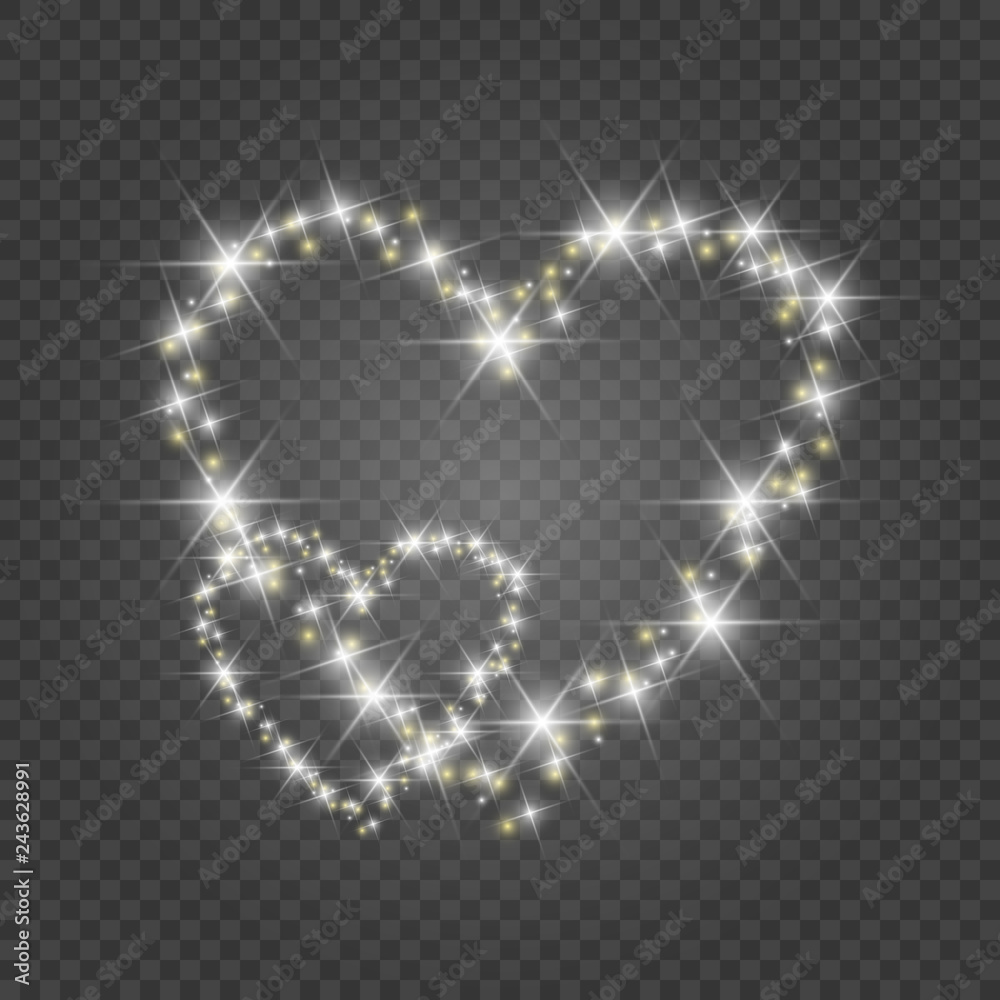Valentine's Day Card with Hearts. Lights and Blurs. Love heart background. Luminous heart. 