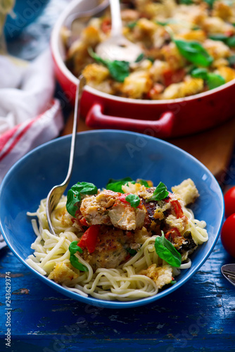 Baked  chicken capreze meatball. style rustic photo