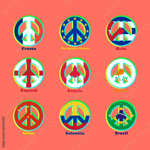 Flags countries of the world as a sign of pacifism