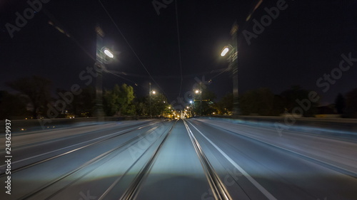 Drive at fast speed at the night streets timelapse hyperlapse drivelapse.