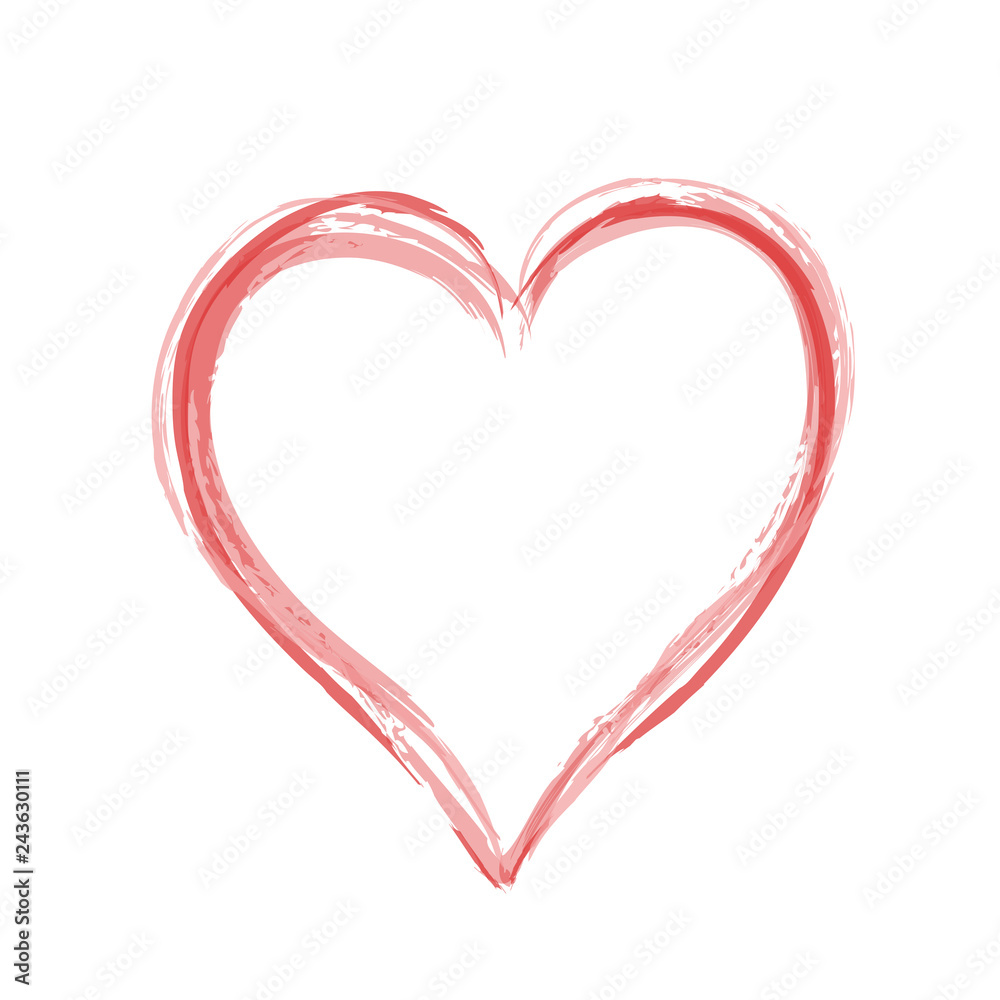 Red heart hand drawn like love symbol on white, stock vector illustration icon