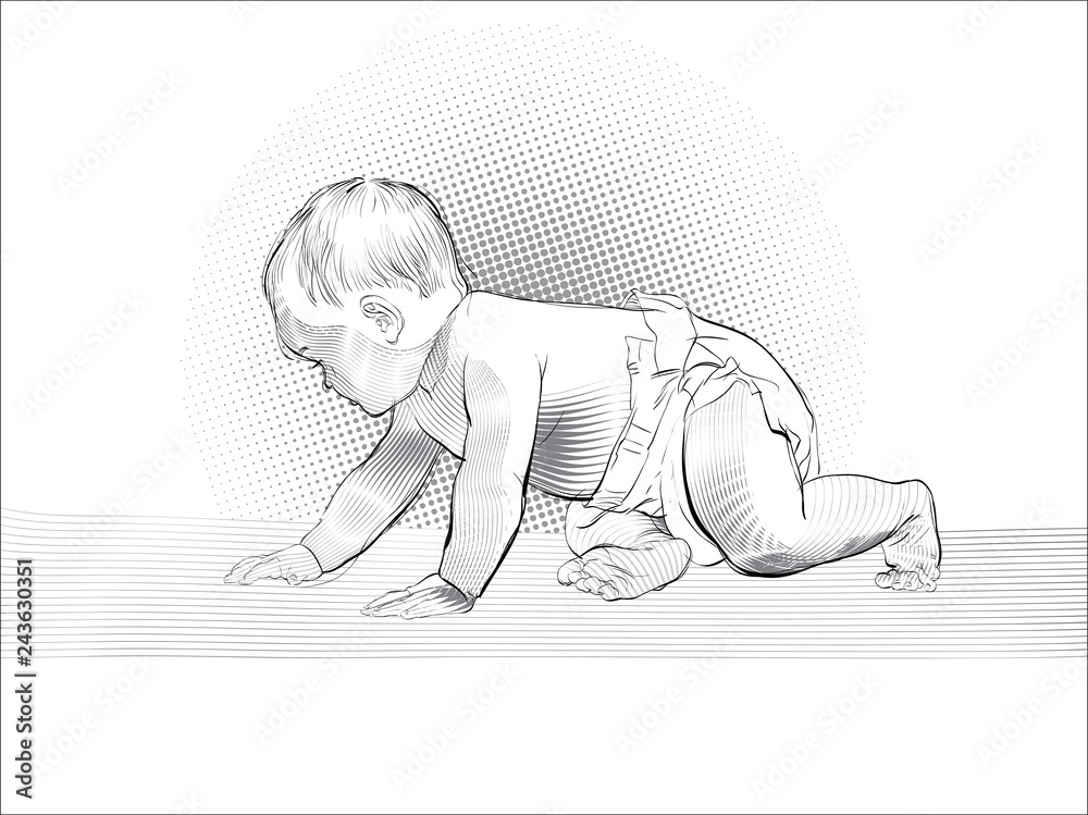 Crawling baby. Cartoon Baby learning to crawl Stock Vector | Adobe Stock