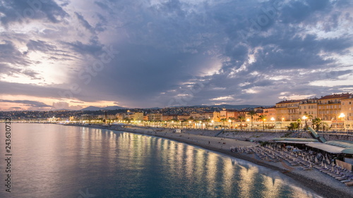 Waterfront of Nice city and Mediterranean Sea day to night timelapse © neiezhmakov