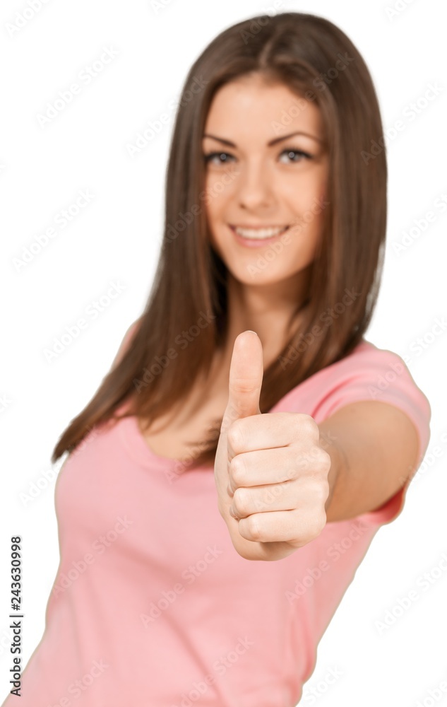 Friendly Young Woman with Thumb Up - Isolated Friendly Young Woman with Thumb Up - Isolated