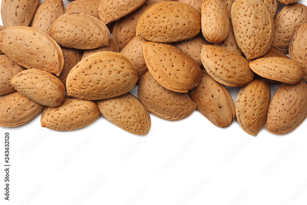 almonds isolated on white background top view almonds isolated on white background top view