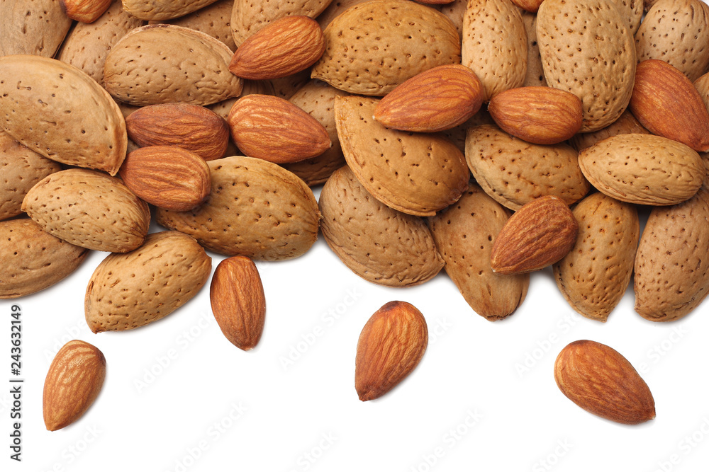 almonds isolated on white background top view almonds isolated on white background top view