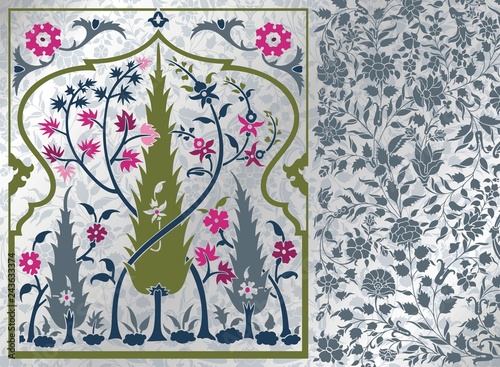 wedding card design, paisley floral pattern , India