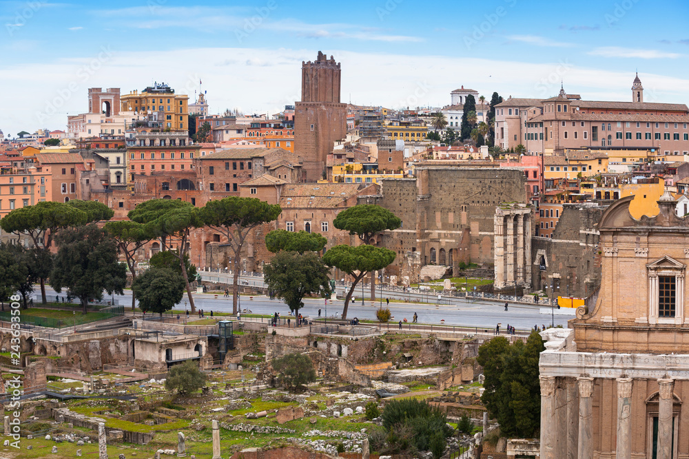 The Roman Forum view, city square in ancient Rome, Italy