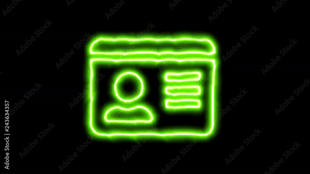 The appearance of the green neon symbol id card. Flicker, In - Out. Alpha channel Premultiplied - Matted with color black The appearance of the green neon symbol id card. Flicker, In - Out. Alpha channel Premultiplied - Matted with color black