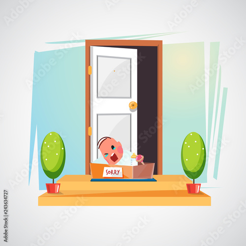 door with unwanted baby in the box. baby hatch - vector