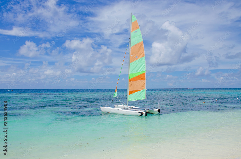 Naklejka premium Sailing vessel ashore island of Maafushi Maldives