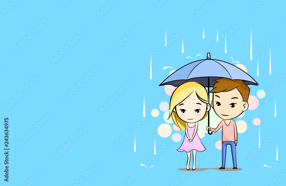 couple under an umbrella a man look at a women with a caring eye. cute  character cartoon flat design Stock Vector | Adobe Stock