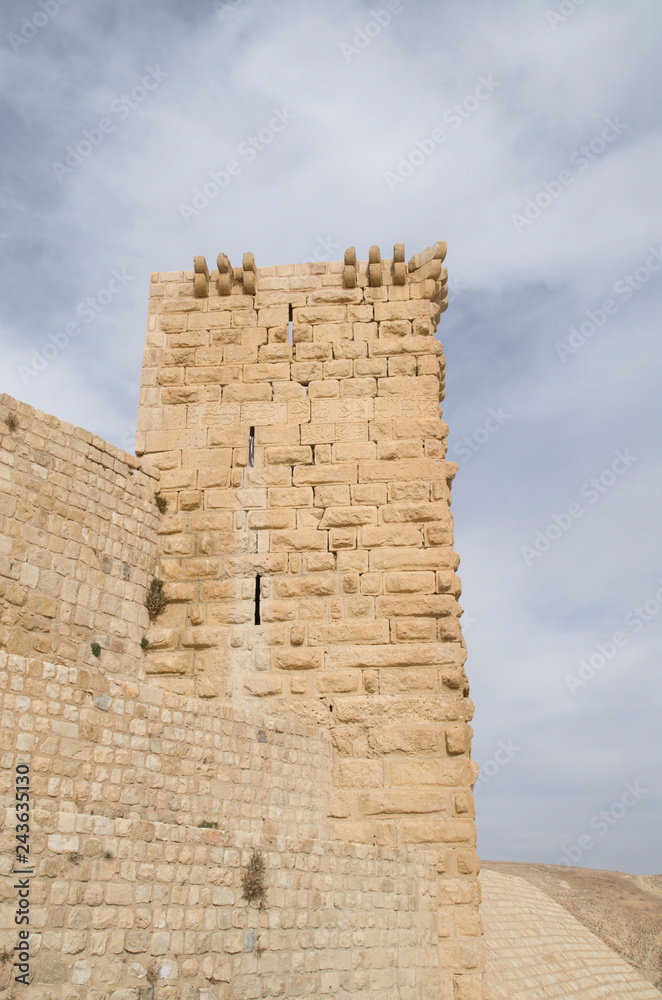 Tower of a fortress Shoubak (Montreal ) with Arabic inscription, Jordan