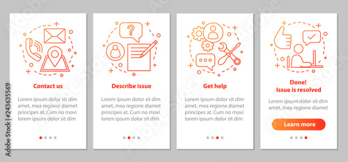 Customer support onboarding mobile app page screen with linear c