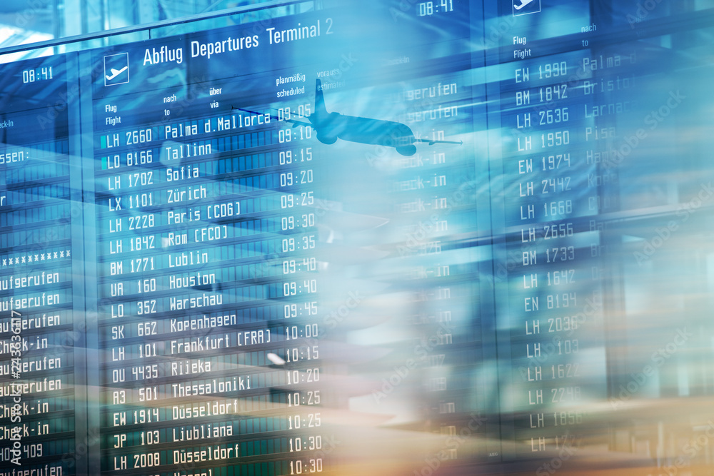 © Lukas Gojda - Flights information departures board in airport terminal. © Lukas Gojda - Flights information departures board in airport terminal.