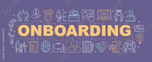 Employee onboarding process word concepts banner