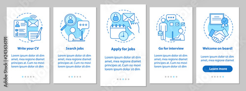 Job searching onboarding mobile app page screen with linear conc