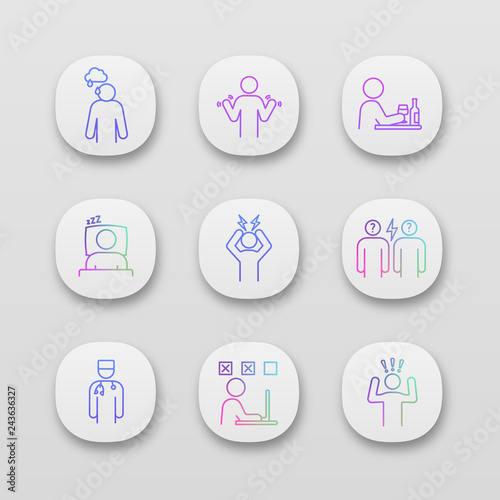 Emotional stress app icons set