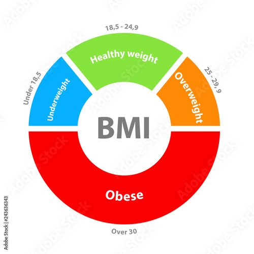 BMI or body mass index dial chart. Clipart image isolated on white background