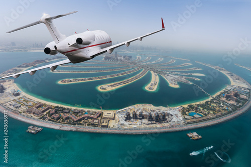 Dubai Palm artificial Island with private jet