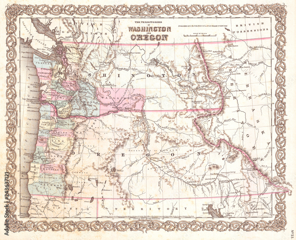 1855, Colton Map of Washington and Oregon
