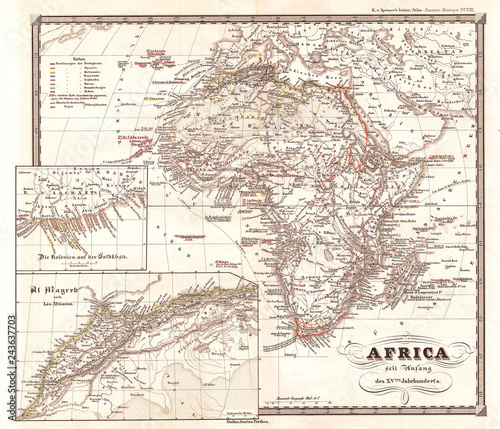 Old Map of Africa since the beginning of the 15th century 1855, Spruner