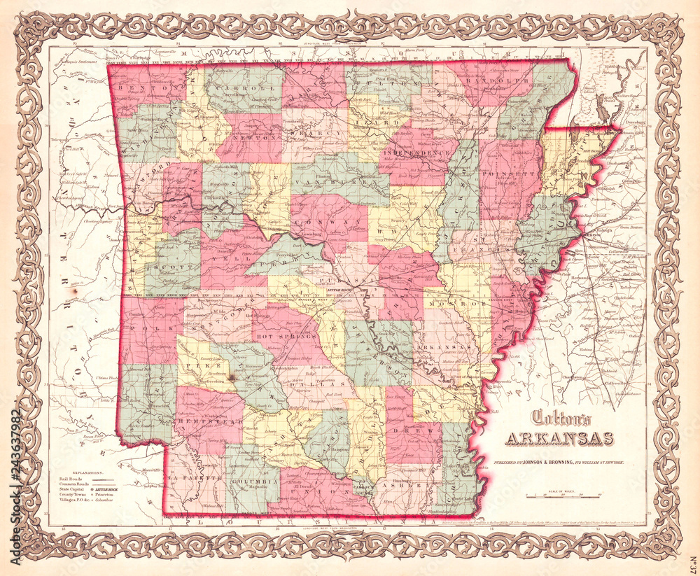 1859, Colton Map of Arkansas