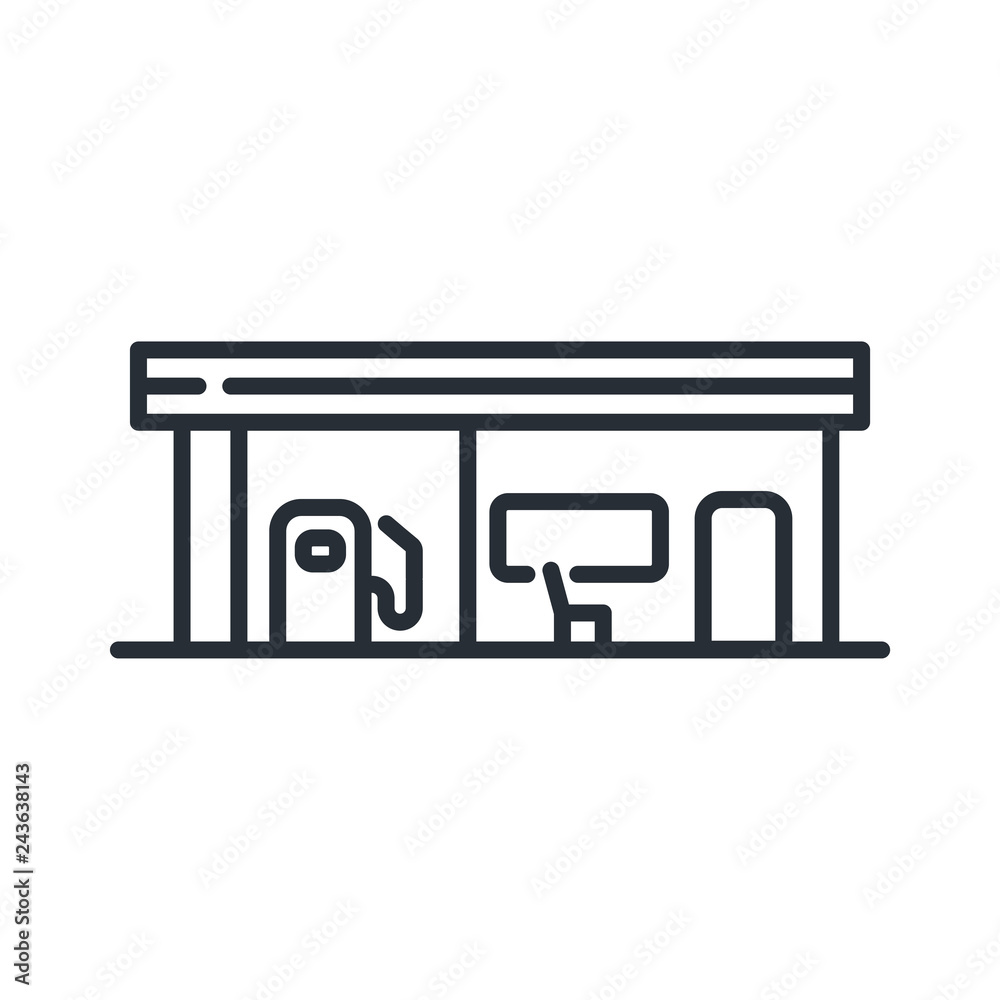 Gas Station Fuel Building. Vector Flat Line Stroke Icon. Gas Station Fuel Building. Vector Flat Line Stroke Icon.