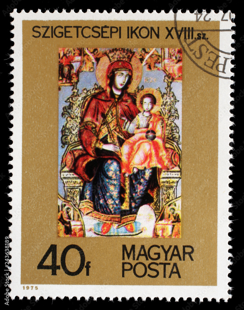 Stamp printed in Hungary shows image of the Szigetcsep Icon, series, circa 1975