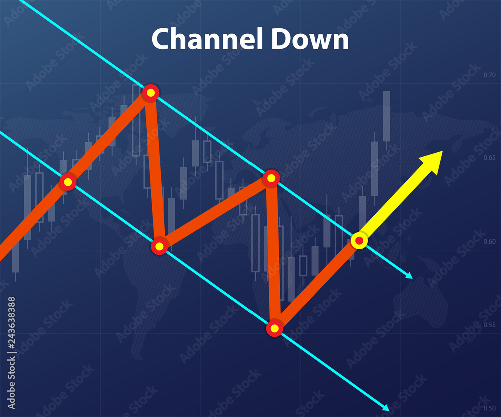 Fototapeta premium Channel DOWN. Forex figure. Red and Yellow arrow down and up line. Vector EPS
