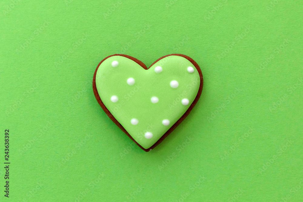 Heart on green background. Gingerbread, love, valentine's day, women's day. Heart on green background. Gingerbread, love, valentine's day, women's day.