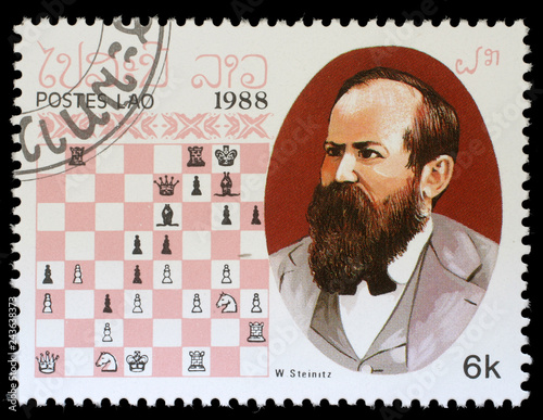Stamp printed in Laos, shows W. Steinitz, Chess Champion, circa 1988 photo