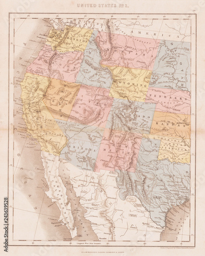 Fototapeta Naklejka Na Ścianę i Meble -  1864, Dower Map of the Western United States