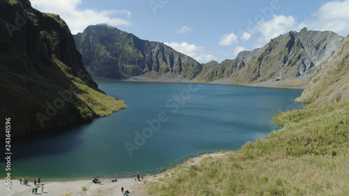Crater lake of the volcano Pinatubo among the mountains, Philippines, Luzon. Aerial view beautiful landscape at Pinatubo mountain crater lake. Travel concept