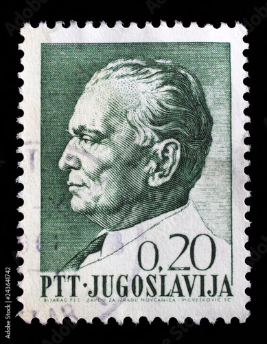 Stamp printed in Yugoslavia shows a portrait of Yugoslavian President Josip Broz Tito, from series 75th birthday of President Josip Broz Tito, circa 1967