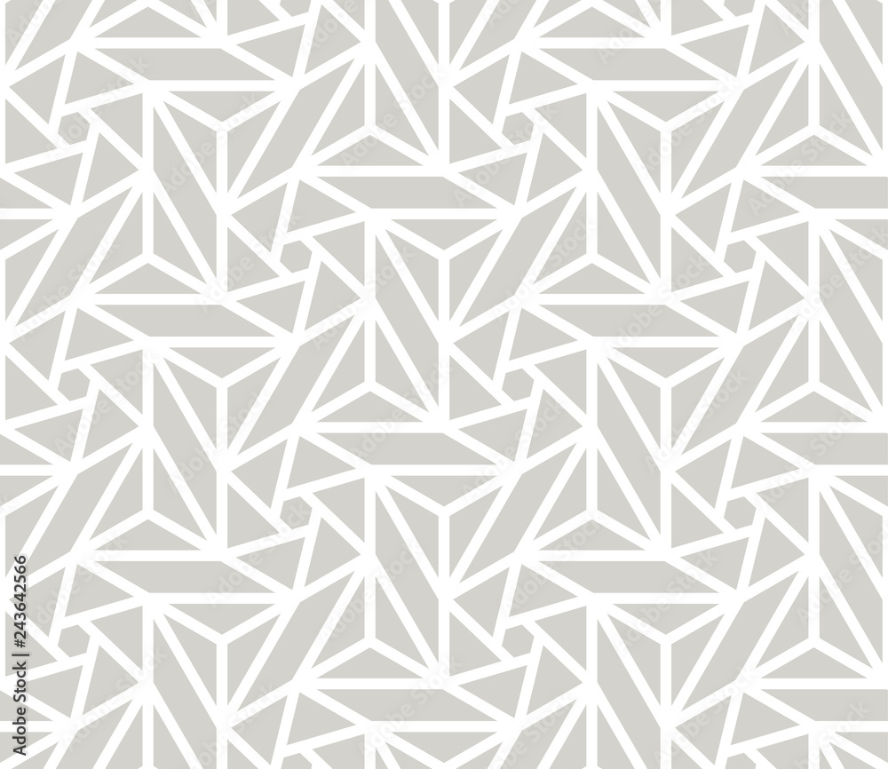 Abstract simple geometric vector seamless pattern with white line texture on grey background. Light gray modern wallpaper, bright tile backdrop, monochrome graphic element