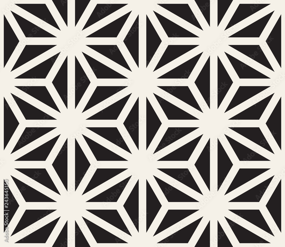 Vector seamless Japanese pattern. Modern stylish abstract background. Repeating geometric tiles from triangle and star shapes.