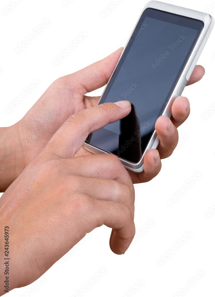 Holding a touchscreen smart phone Holding a touchscreen smart phone