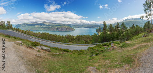Panoramic view of the Innvikfjord when driving down to Utvik photo