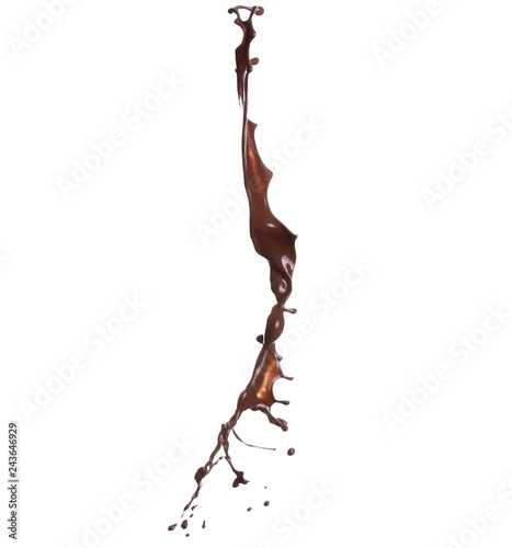 Splash of hot chocolate on white background